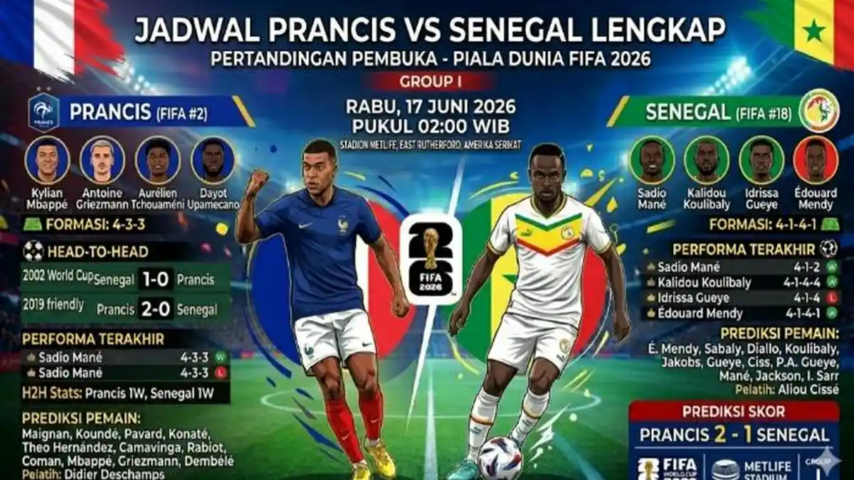 Prediksi Skor Pertandingan Perancis Melawan Senegal di Piala Dunia 2026